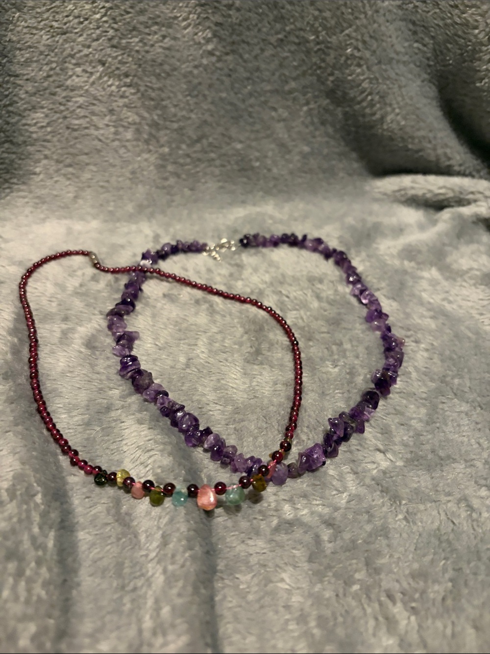 Amethyst Chip Necklace & Purple Red Garnet Beads Necklace